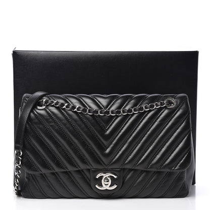 Chanel Lambskin Chevron Quilted Double Stitch Jumbo Single Flap Black 13 of 13