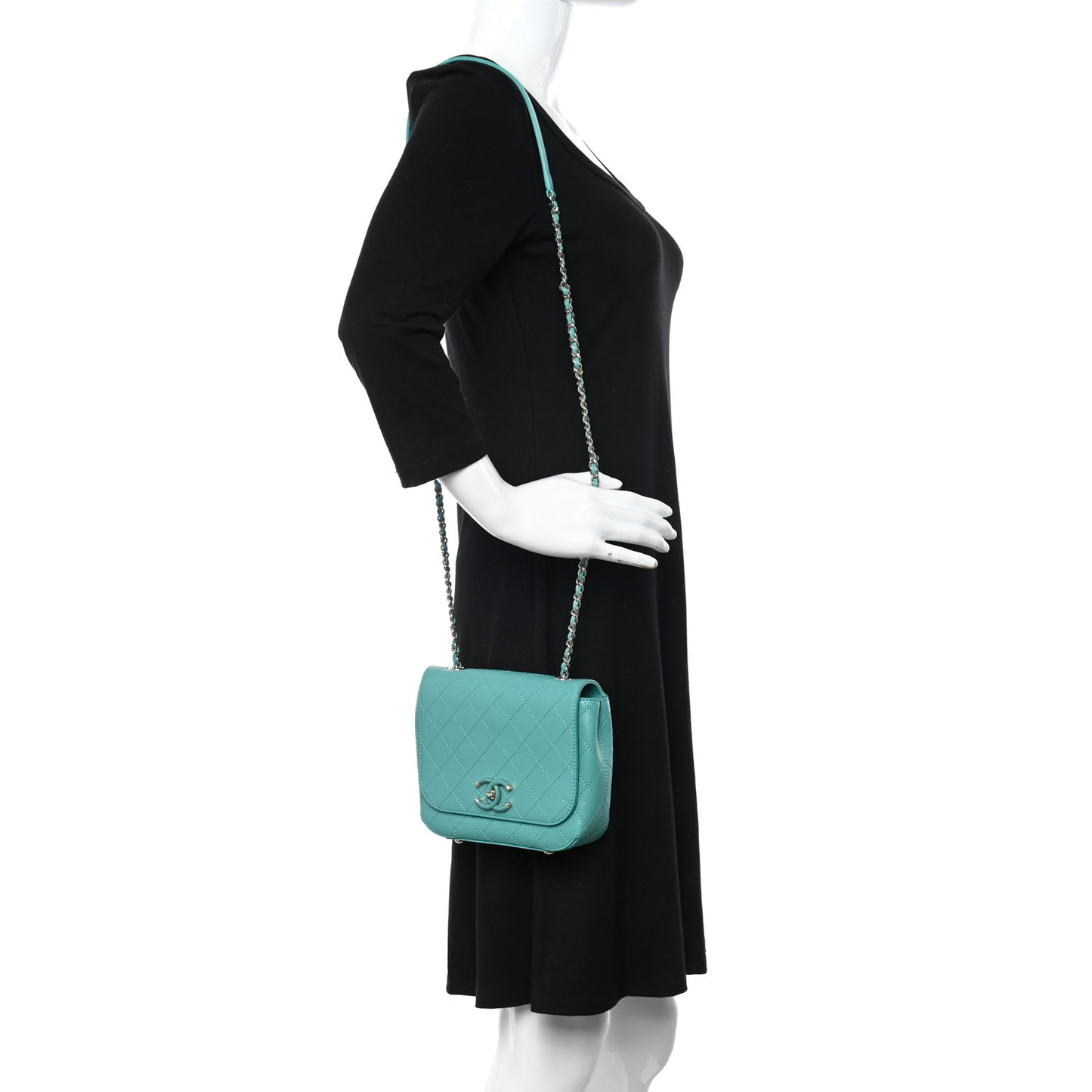 Calfskin Stitched Small Covered CC Flap Bag Green