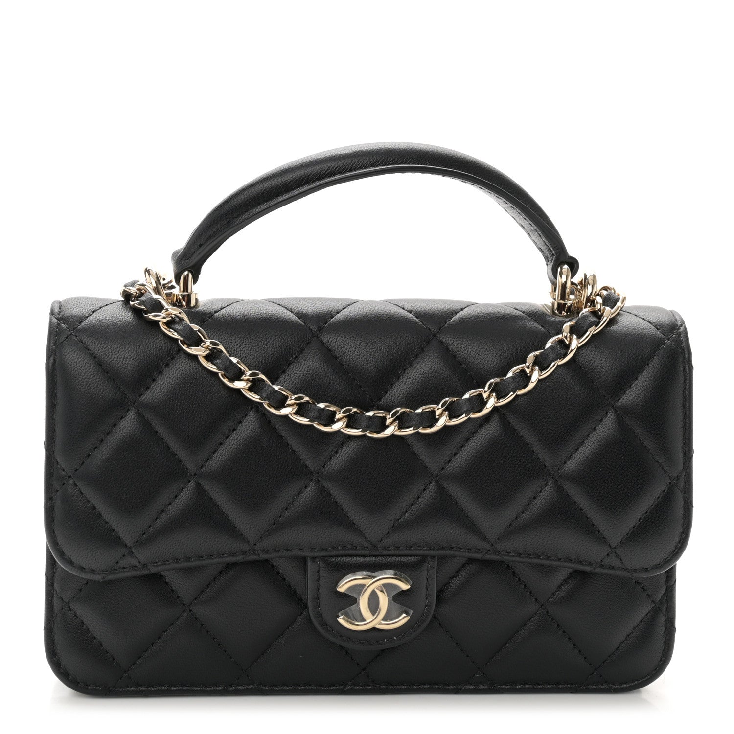 Chanel Lambskin Quilted Flap Phone Holder With Chain Black 1 of 11