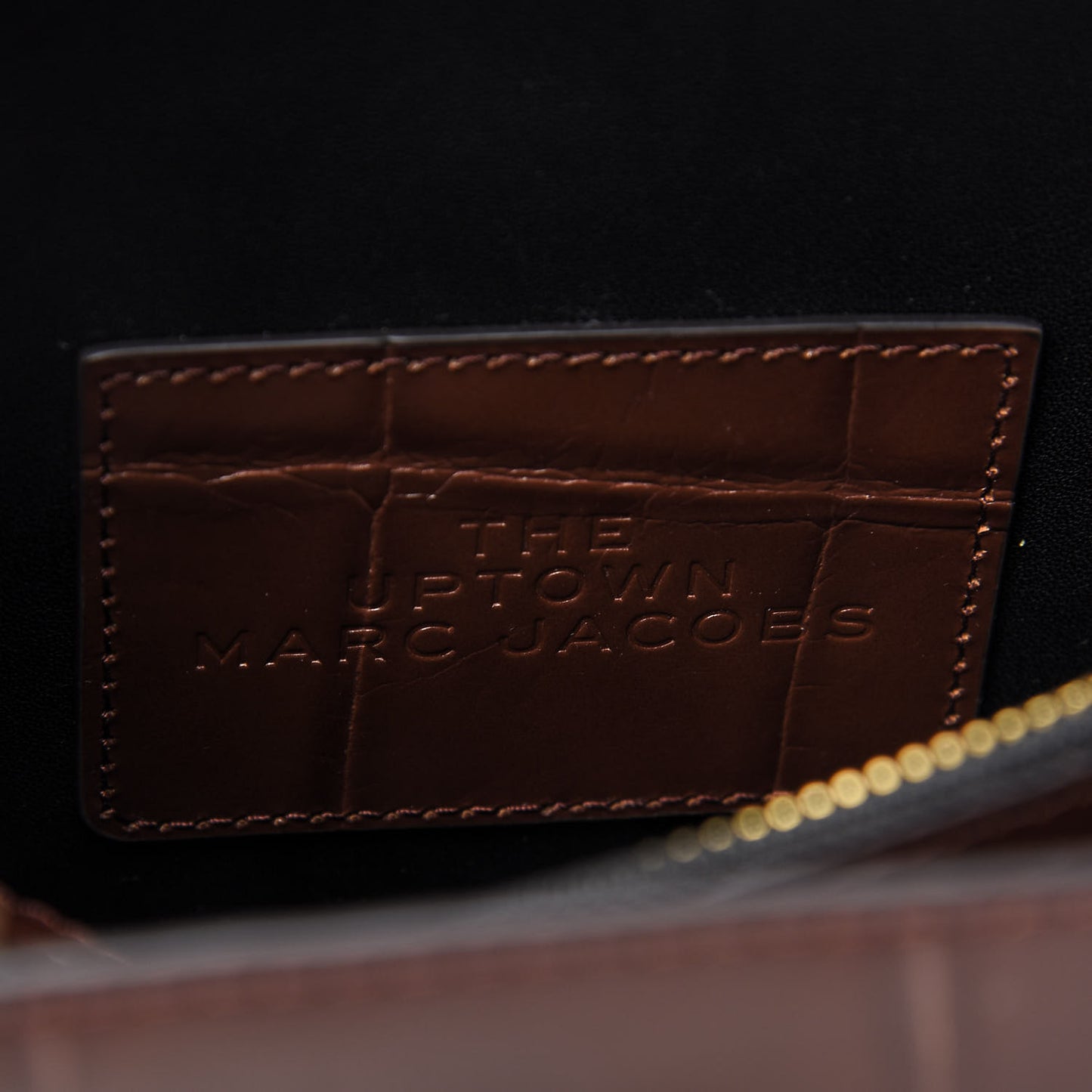 Calfskin Crocodile Embossed Uptown Shoulder Bag Brown