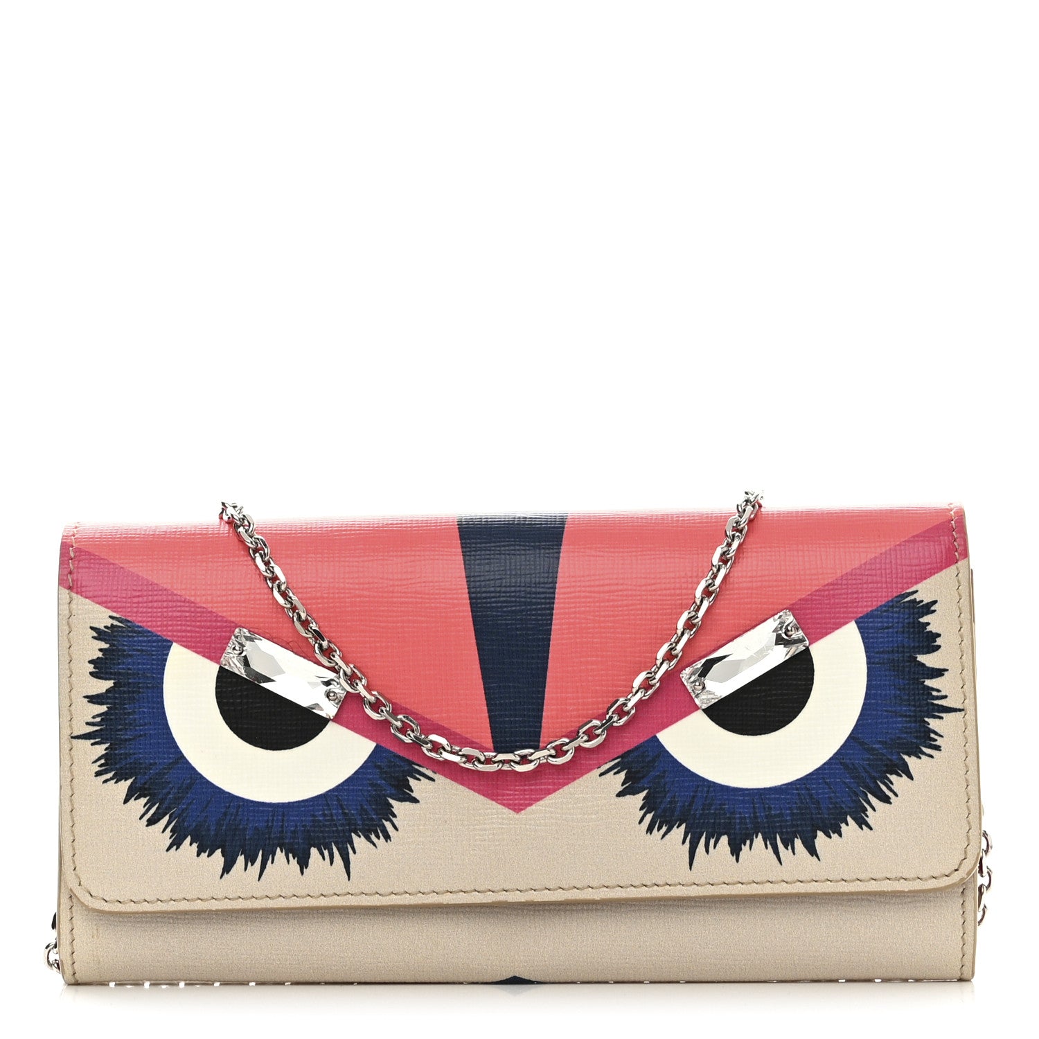 Fendi Vitello Elite Crystal Eye Monster Continental Wallet on Chain Bellini Multicolor 1 of 11