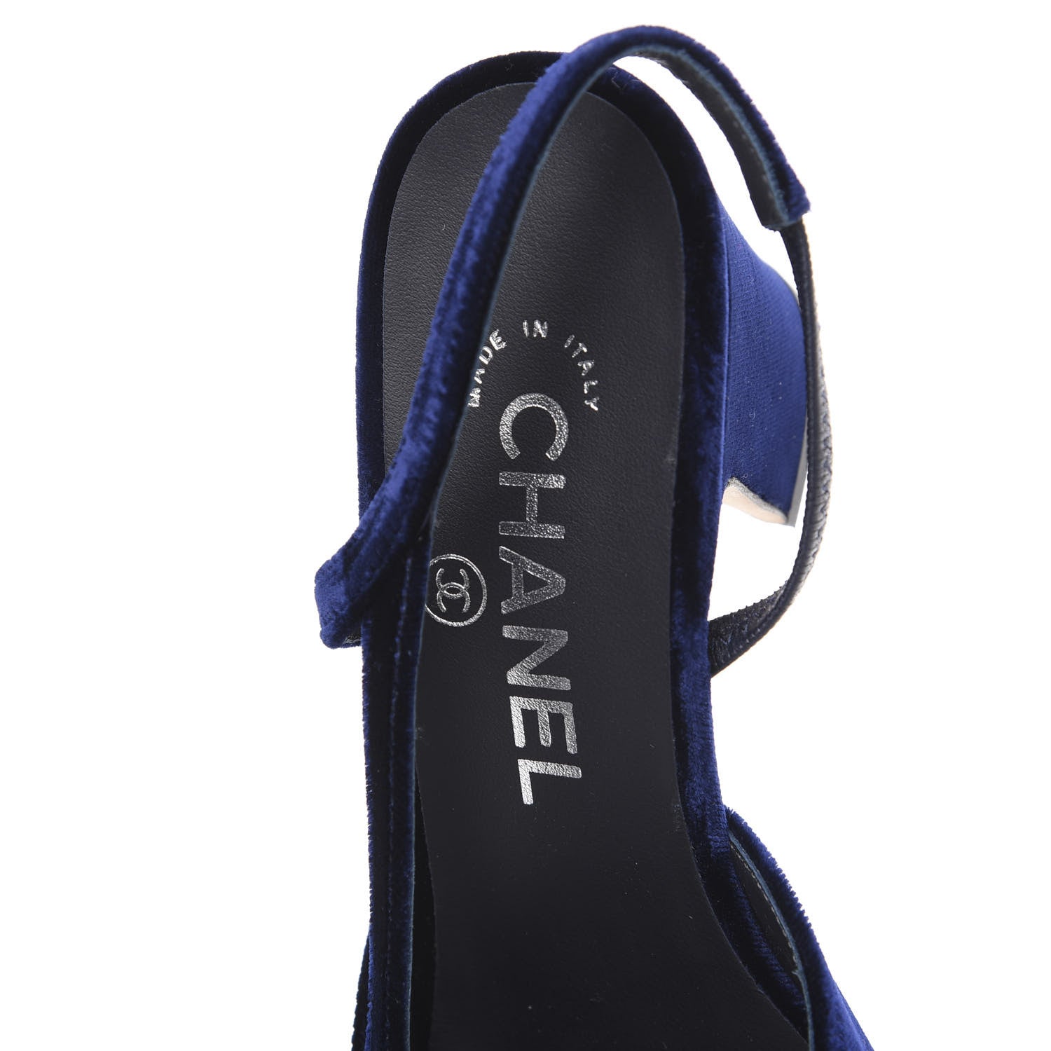 Chanel Velvet Grosgrain Cap Toe CC Slingback Pumps 35.5 Blue Black 6 of 9