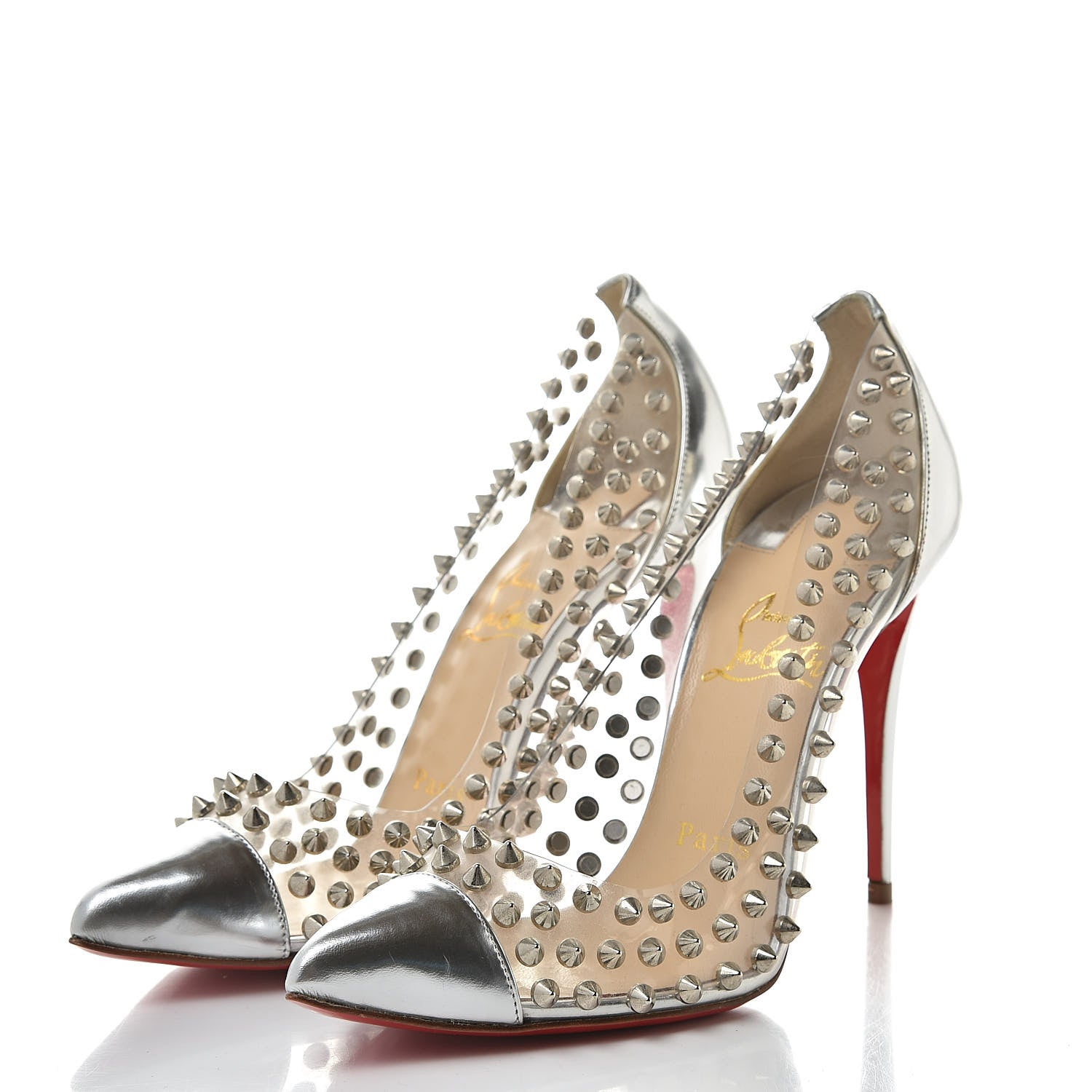 Christian Louboutin PVC Metallic Gloss Spike Me 100 Pumps 36.5 Silver 3 of 10