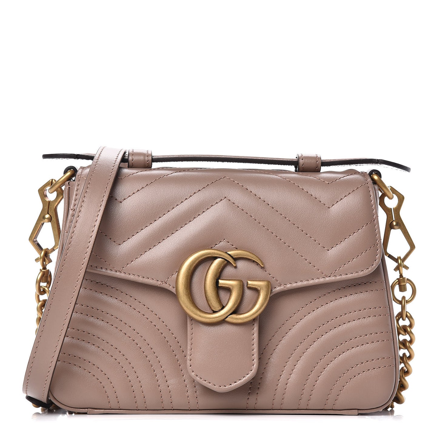 Calfskin Matelasse Mini GG Marmont Top Handle Shoulder Bag Porcelain Rose