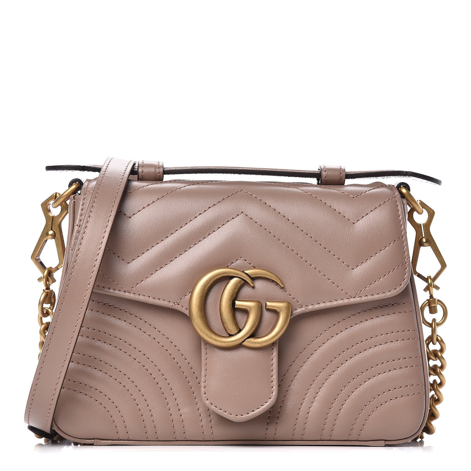 Gucci Calfskin Matelasse Mini GG Marmont Top Handle Shoulder Bag Porcelain Rose 1 of 10