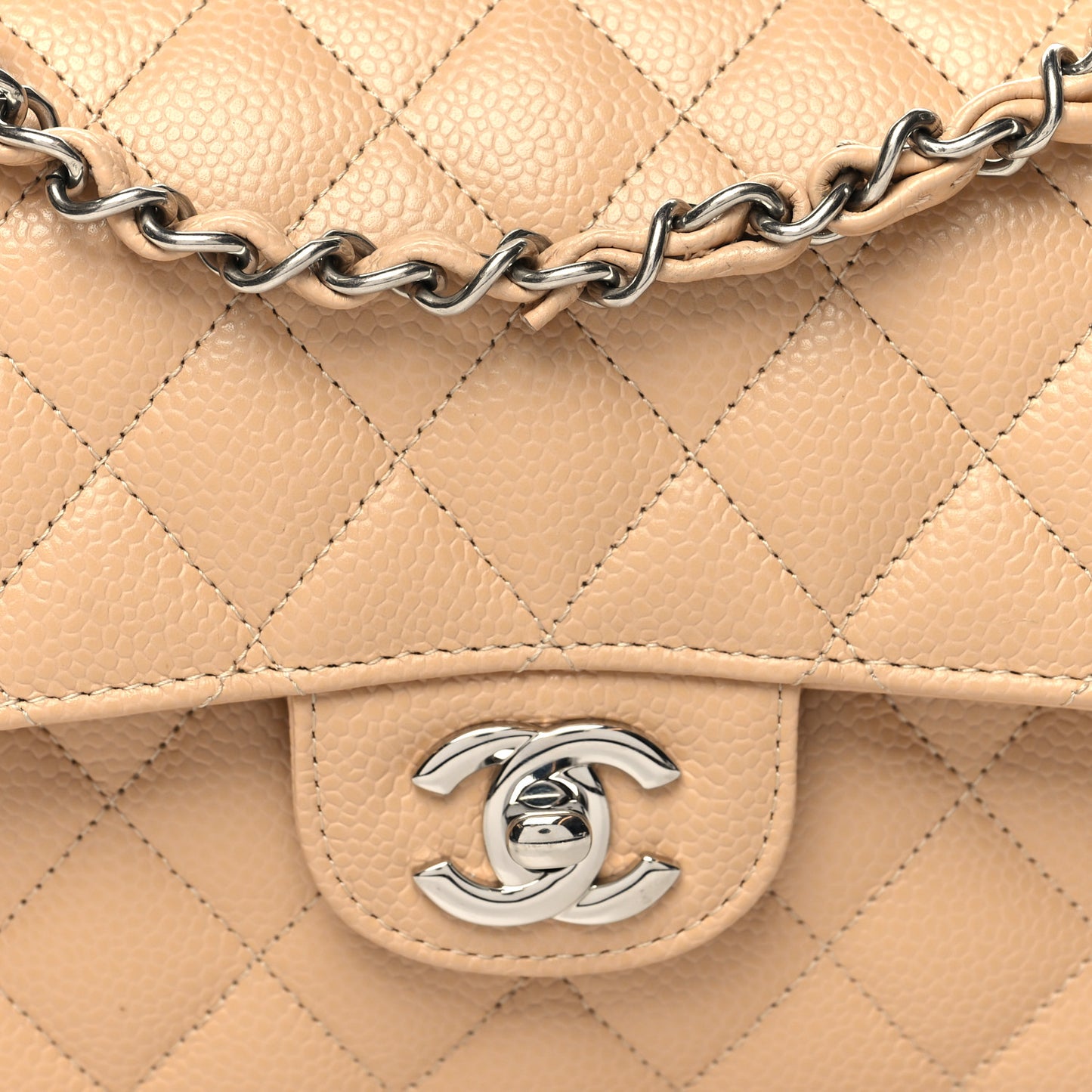 Caviar Quilted Small Double Flap Beige