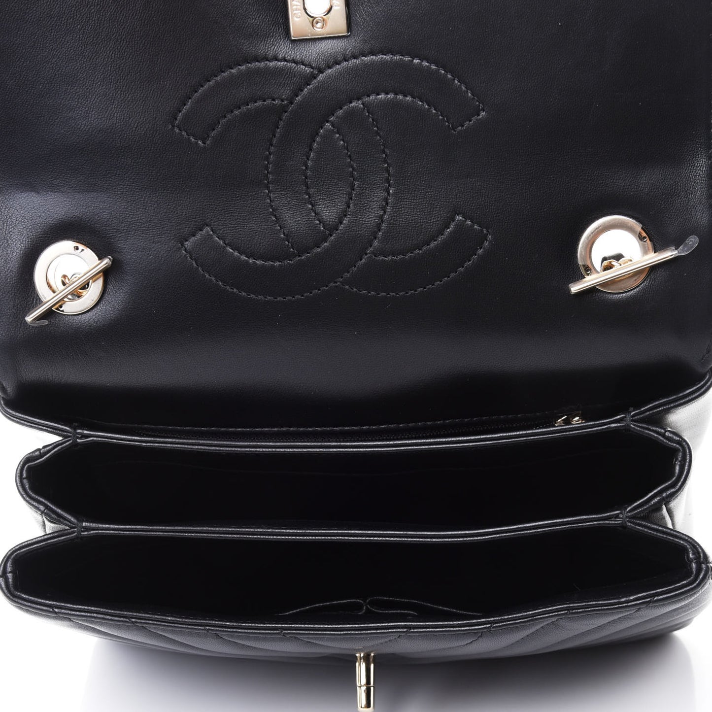 Lambskin Chevron Quilted Small Trendy CC Dual Handle Flap Bag Black