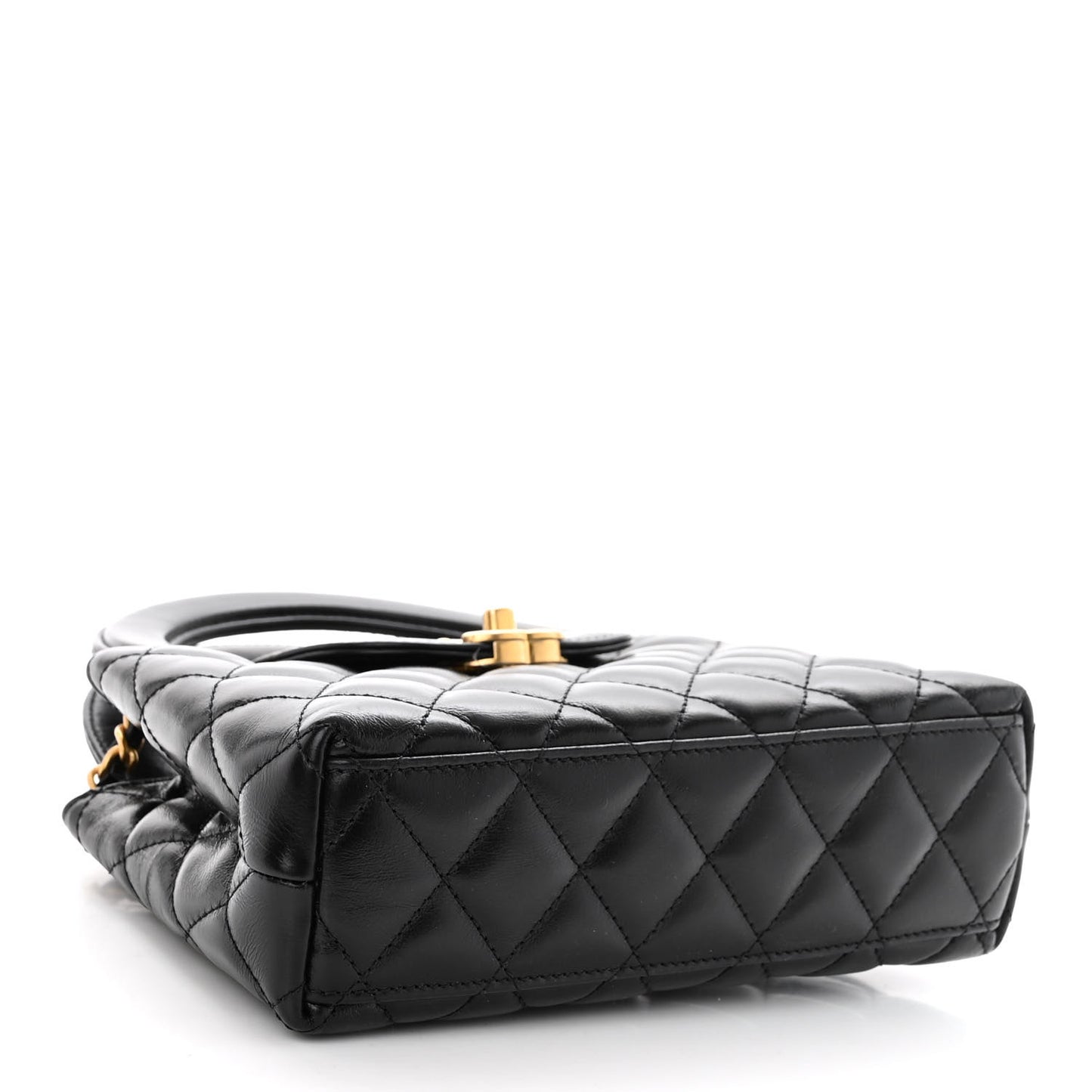 Shiny Aged Calfskin Quilted Nano Kelly Shopper Black