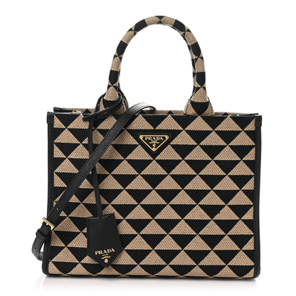 Prada Jacquard Saffiano Triangolo Symbole Embroidered Small Tote Black Corda 1 of 9