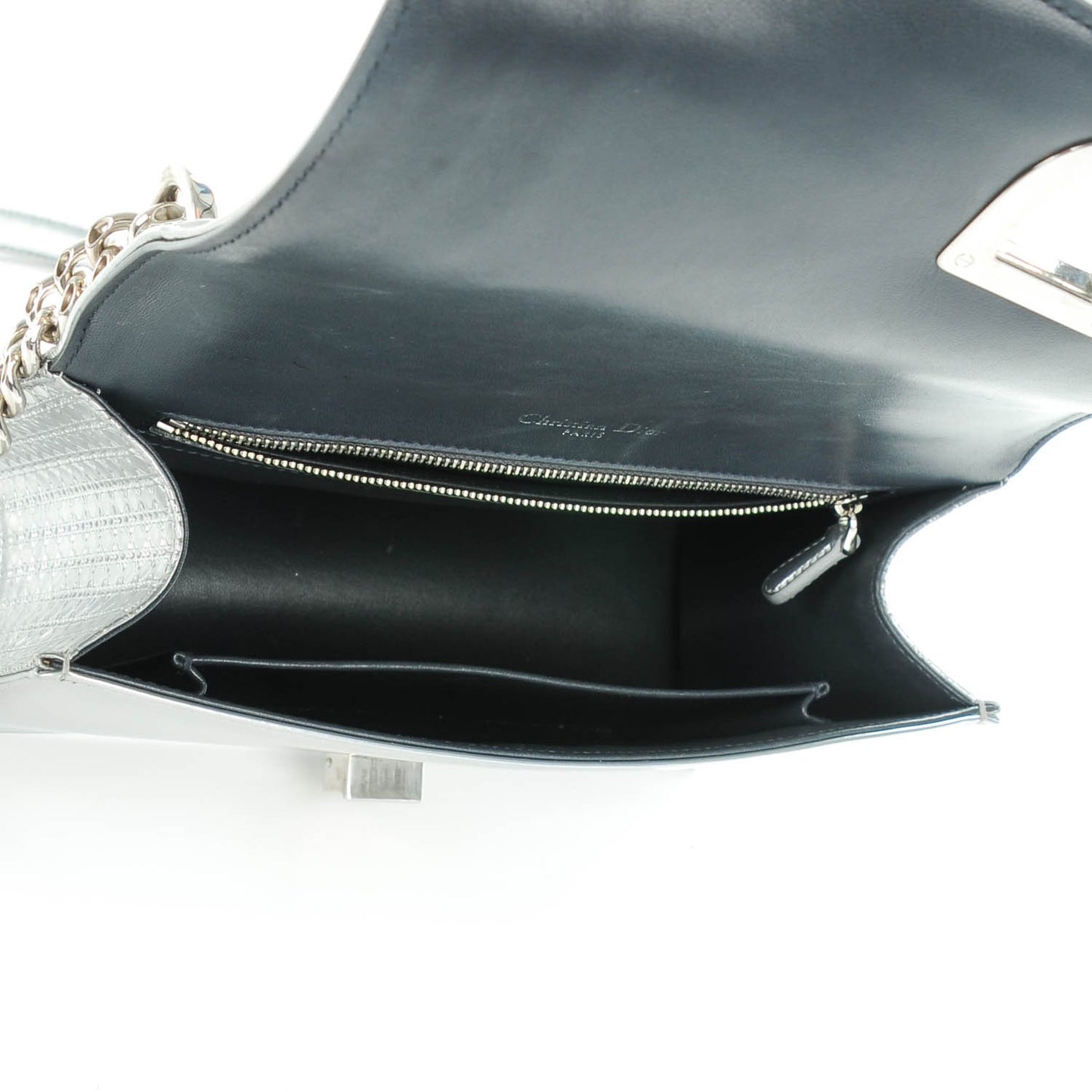Metallic Patent Micro-Cannage Medium Diorama Flap Bag Silver