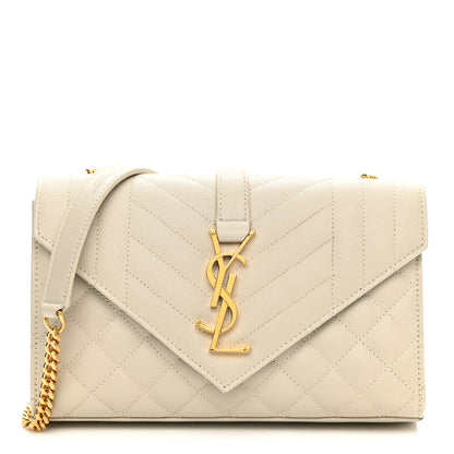 Saint Laurent Grain De Poudre Textured Mixed Matelasse Triquilt Small Monogram Satchel Crema Soft 1 of 10