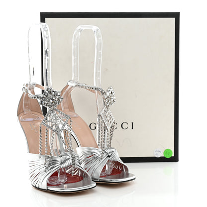 Gucci Metallic Nappa Crystal Crawford Strap High Heel Sandals 37 Silver 8 of 8