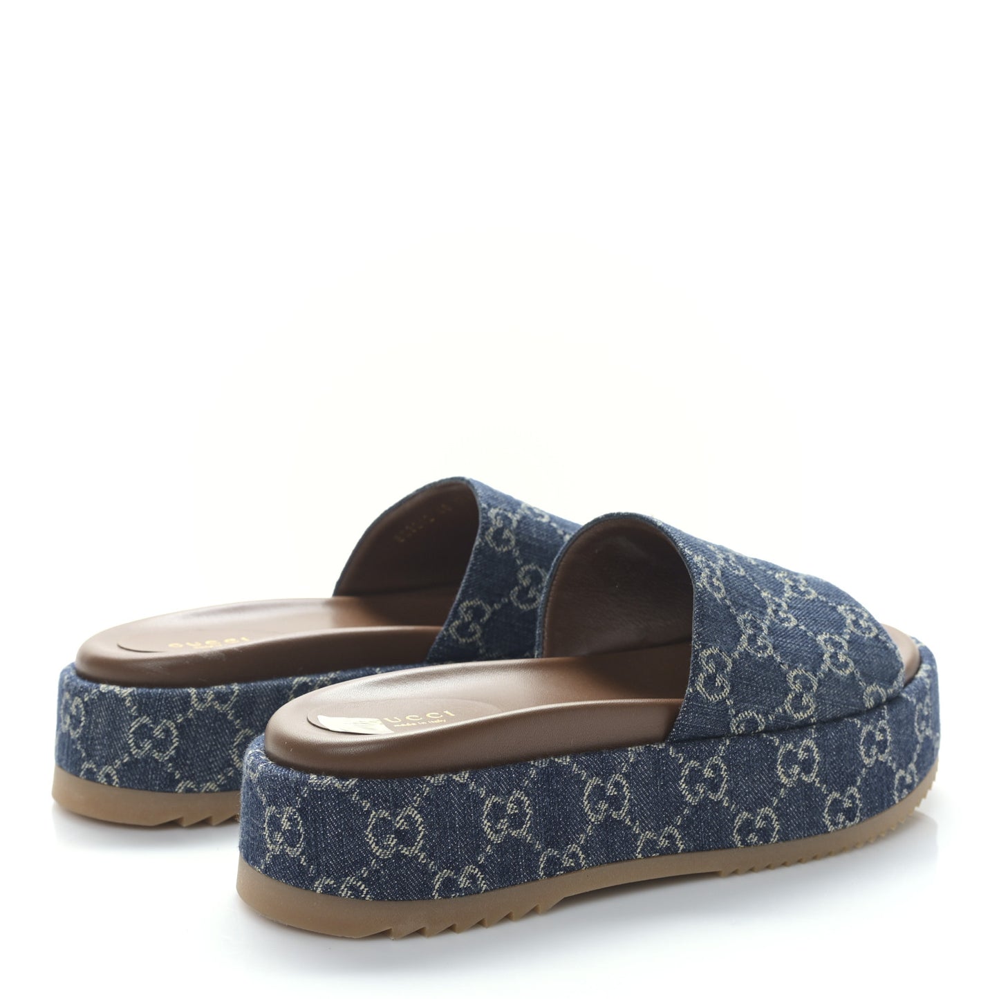 New Denim GG Monogram Angelina Platform 55mm Slide Sandals 36.5 Blue Tea