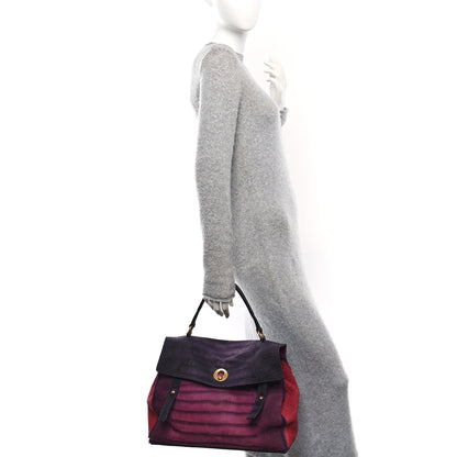 Saint Laurent Nubuck Crocodile Embossed Large Muse Two Purple Pink 2 of 11