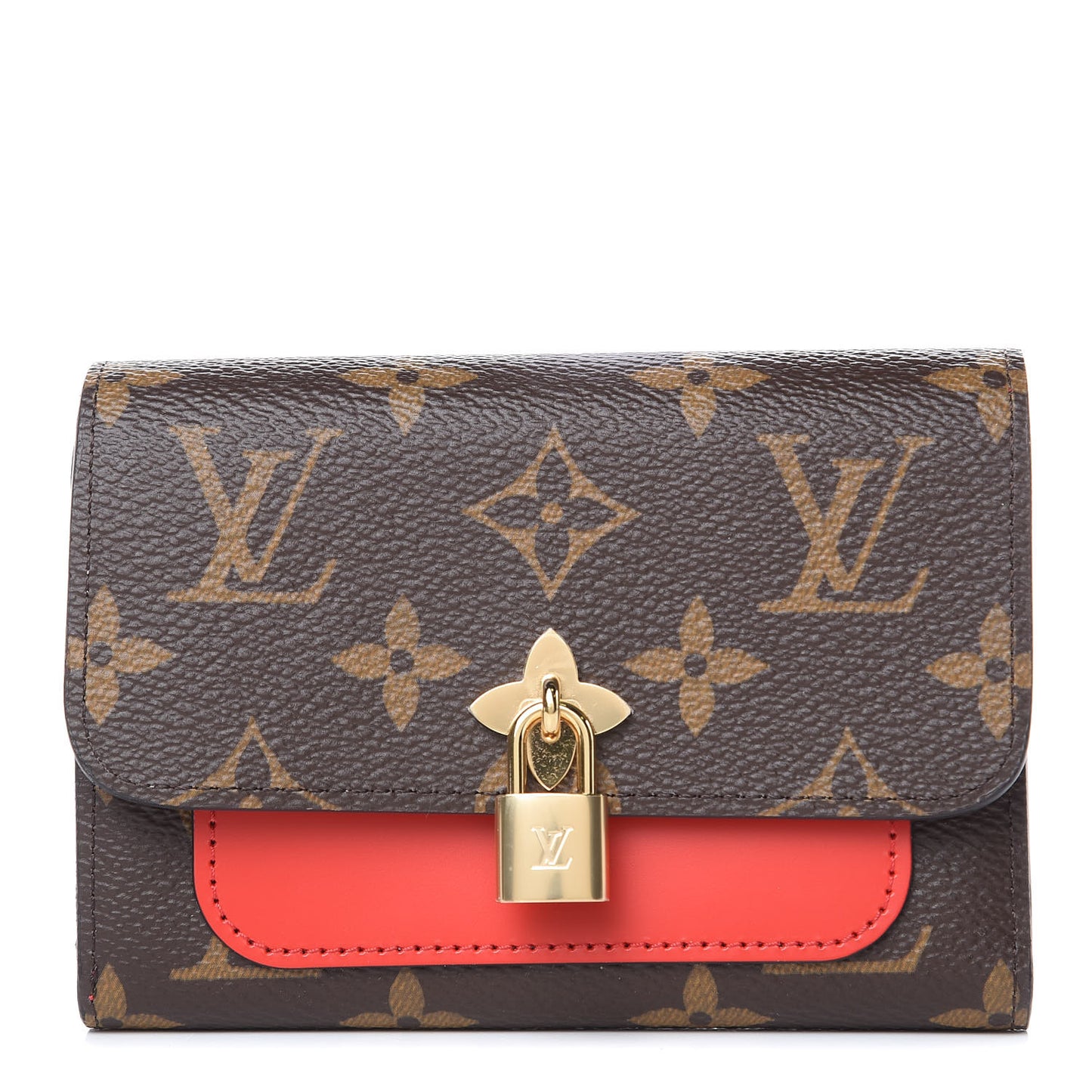Monogram Flower Lock Compact Wallet Coquelicot