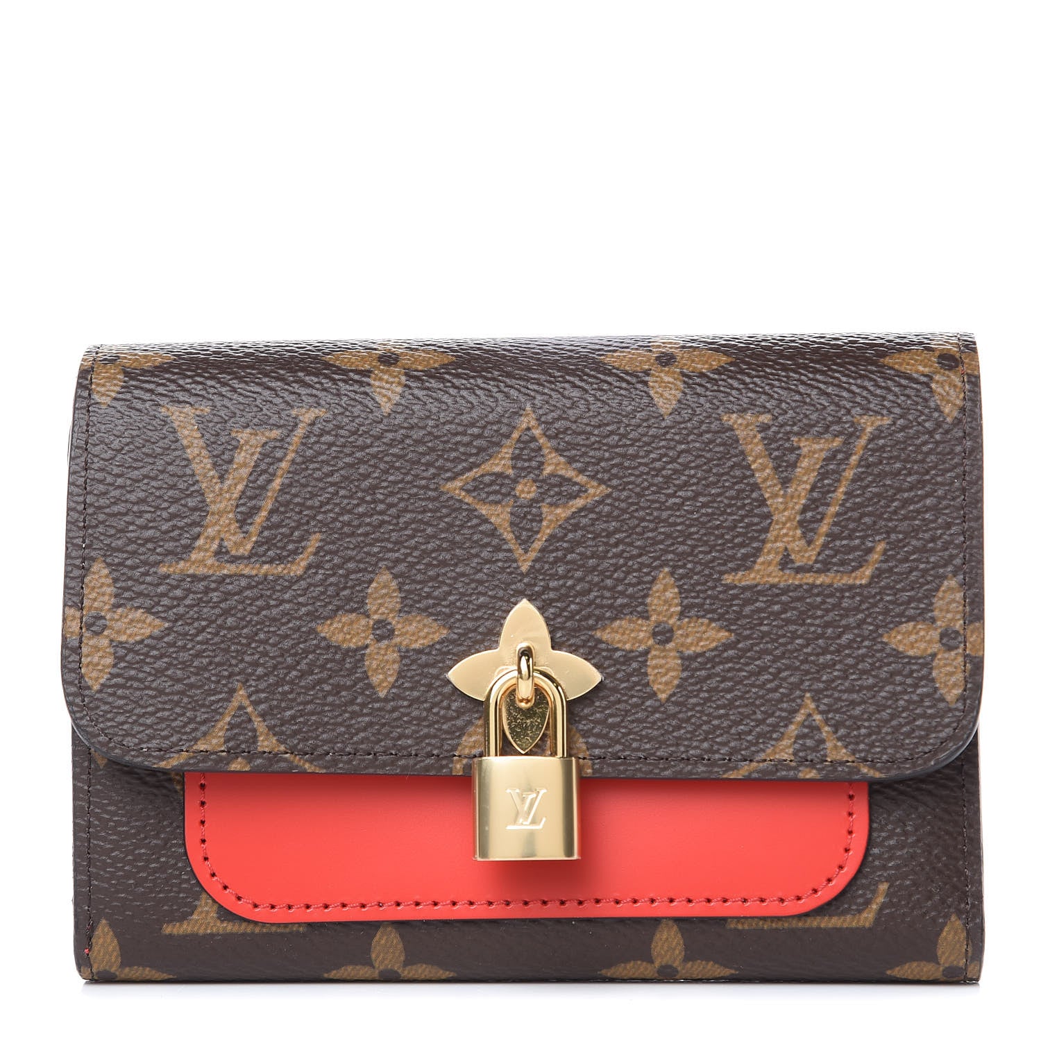 Louis Vuitton Monogram Flower Lock Compact Wallet Coquelicot 1 of 7