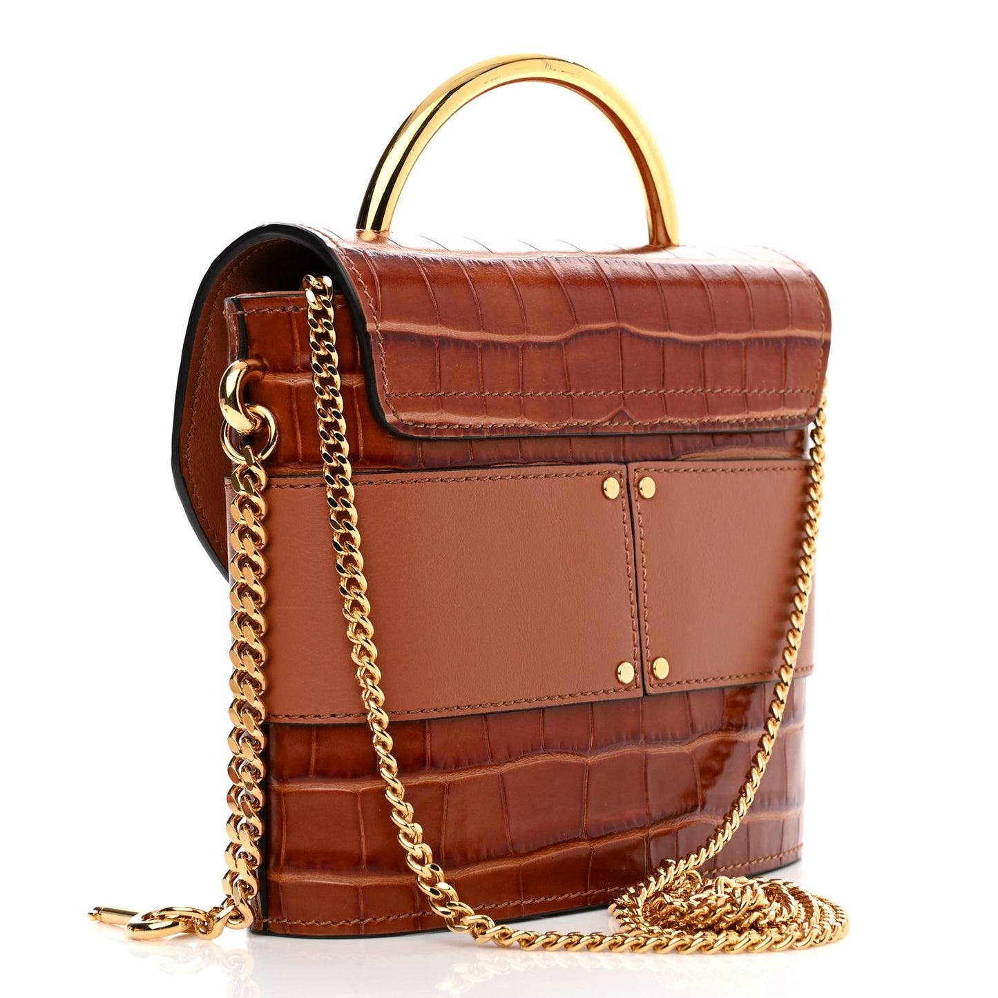 Calfskin Crocodile Embossed Small Aby Lock Chestnut Brown