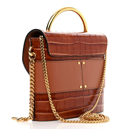 Chloe Calfskin Crocodile Embossed Small Aby Lock Chestnut Brown 3 of 10