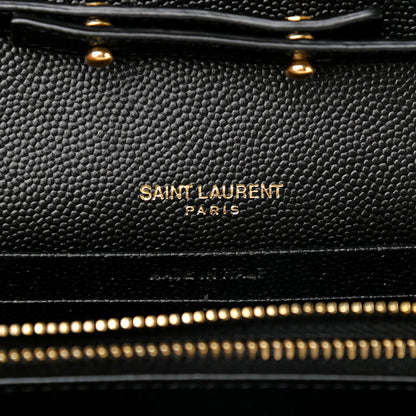 Saint Laurent Grain De Poudre Matelasse Chevron Monogram Chain Wallet Black 6 of 8