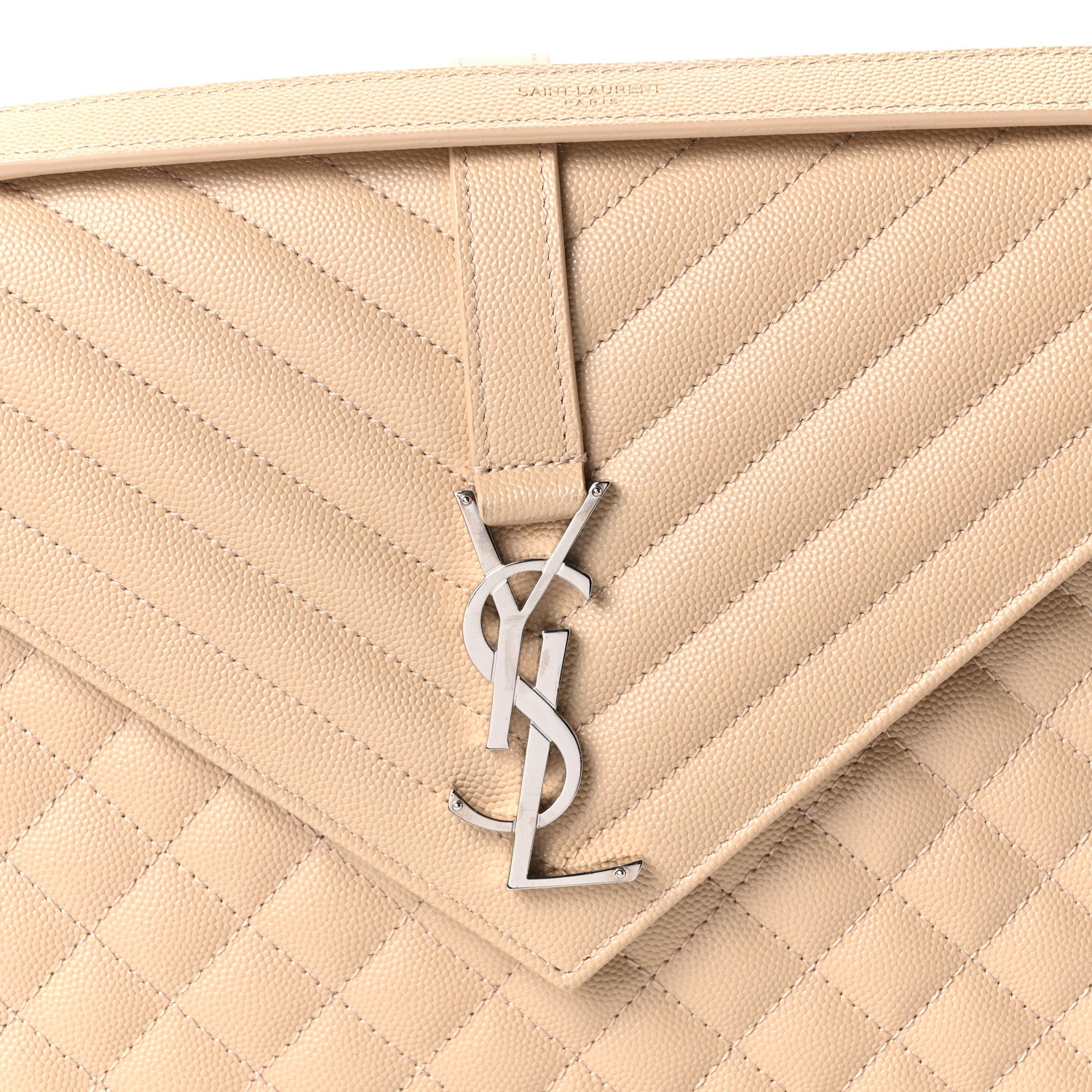 Saint Laurent Grain De Poudre Matelasse Chevron Large Monogram Satchel Nude Powder 8 of 10