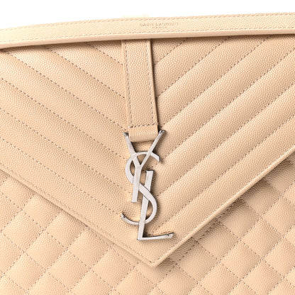 Saint Laurent Grain De Poudre Matelasse Chevron Large Monogram Satchel Nude Powder 8 of 10