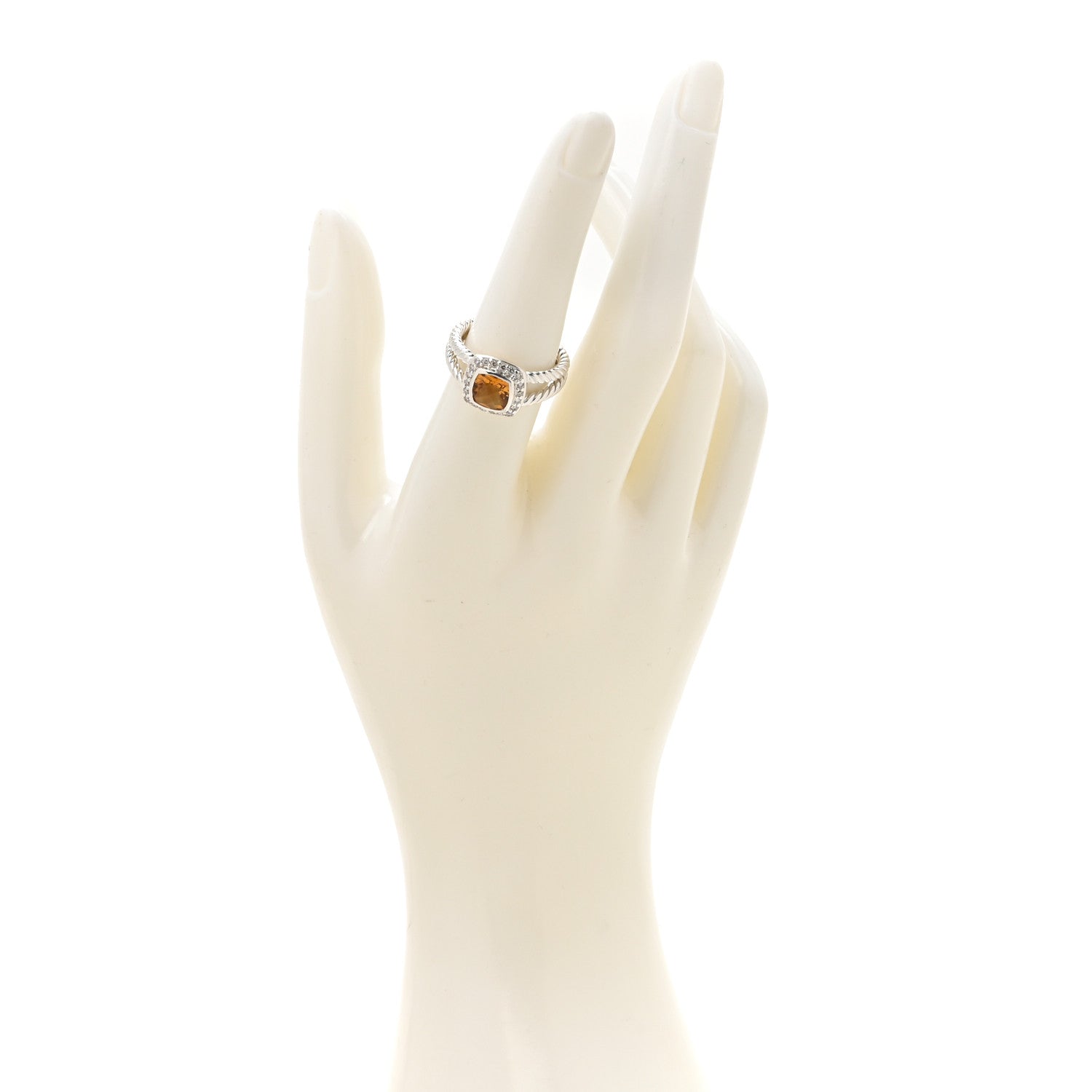 David Yurman Sterling Silver Diamond Citrine 7mm Petite Albion Ring 53 6.5 2 of 4