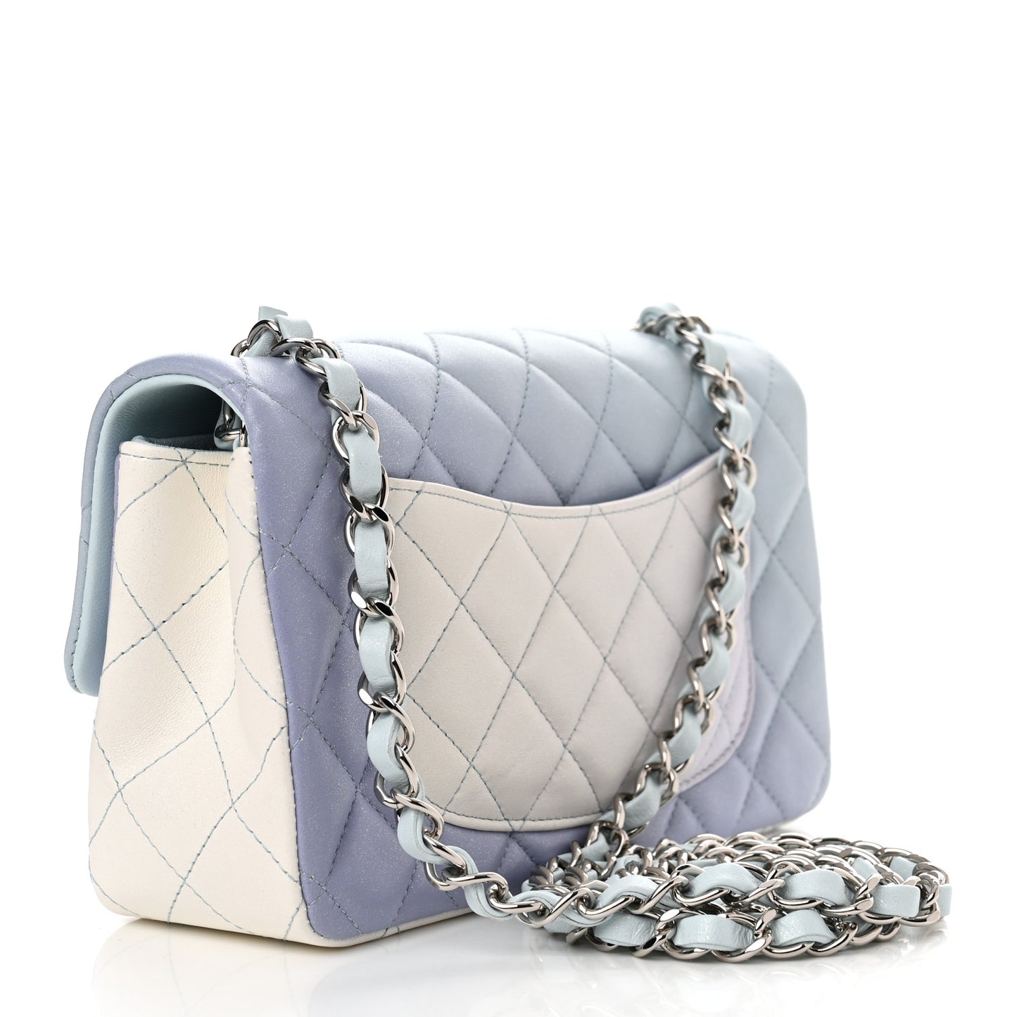 Perforated Lambskin Quilted Mini Rectangular Flap Light Blue Light Purple White