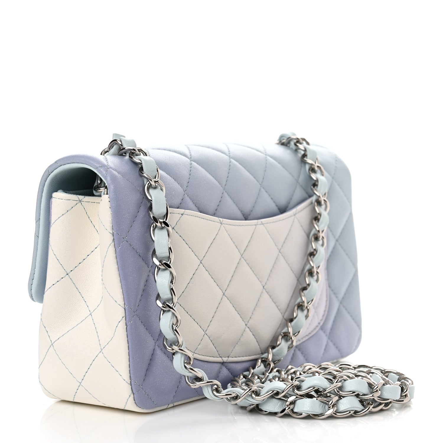 Chanel Perforated Lambskin Quilted Mini Rectangular Flap Light Blue Light Purple White 3 of 11