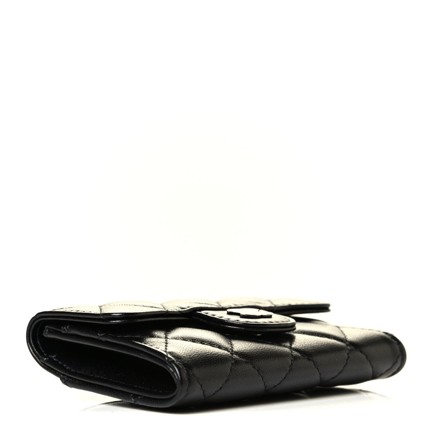 Lambskin Quilted Flap Card Holder Wallet So Black