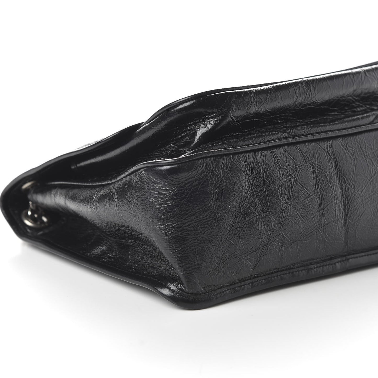Crinkled Calfskin Matelasse Monogram Medium Niki Chain Satchel Black