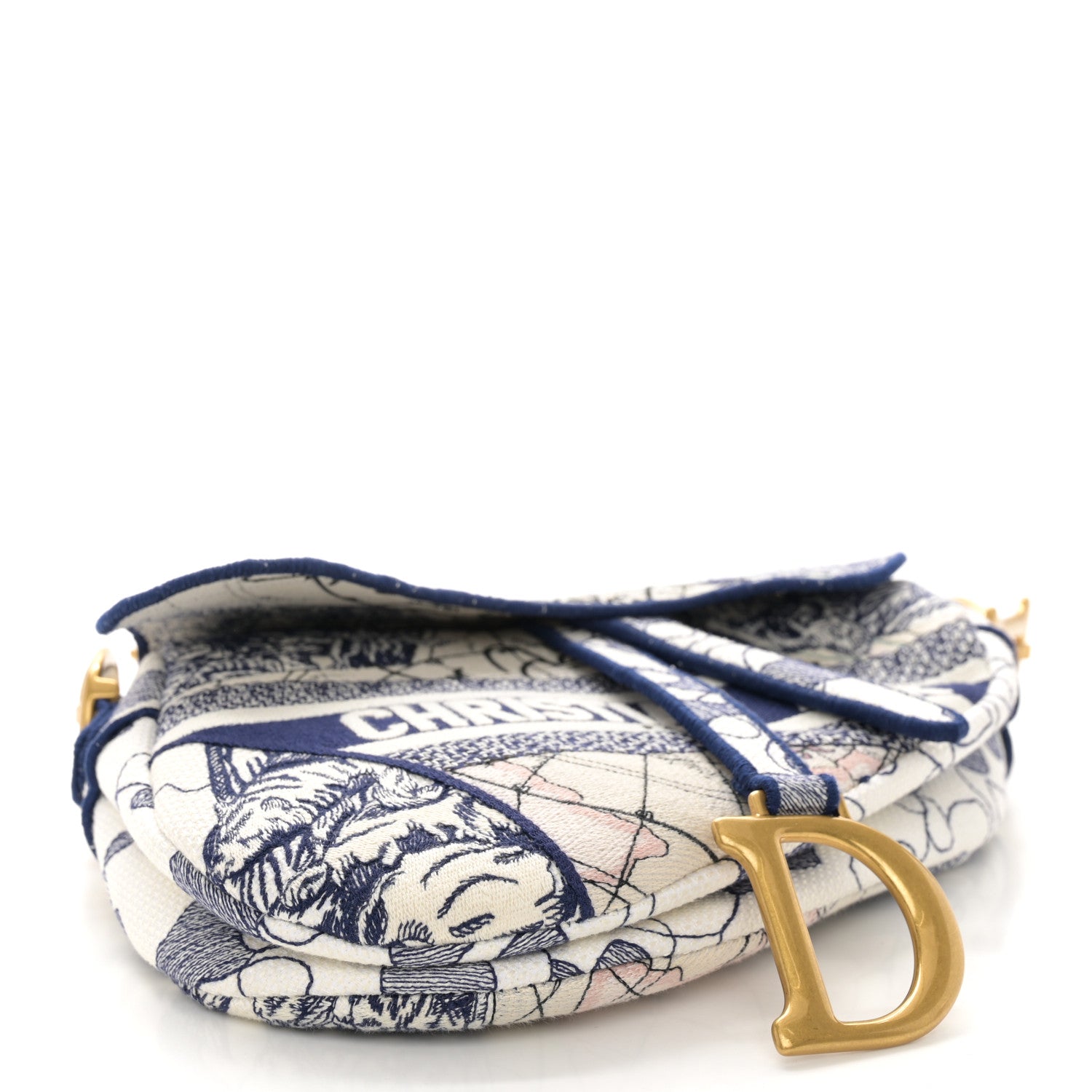 Christian Dior Canvas Embroidered Around the World Saddle Bag Blue 5 of 11