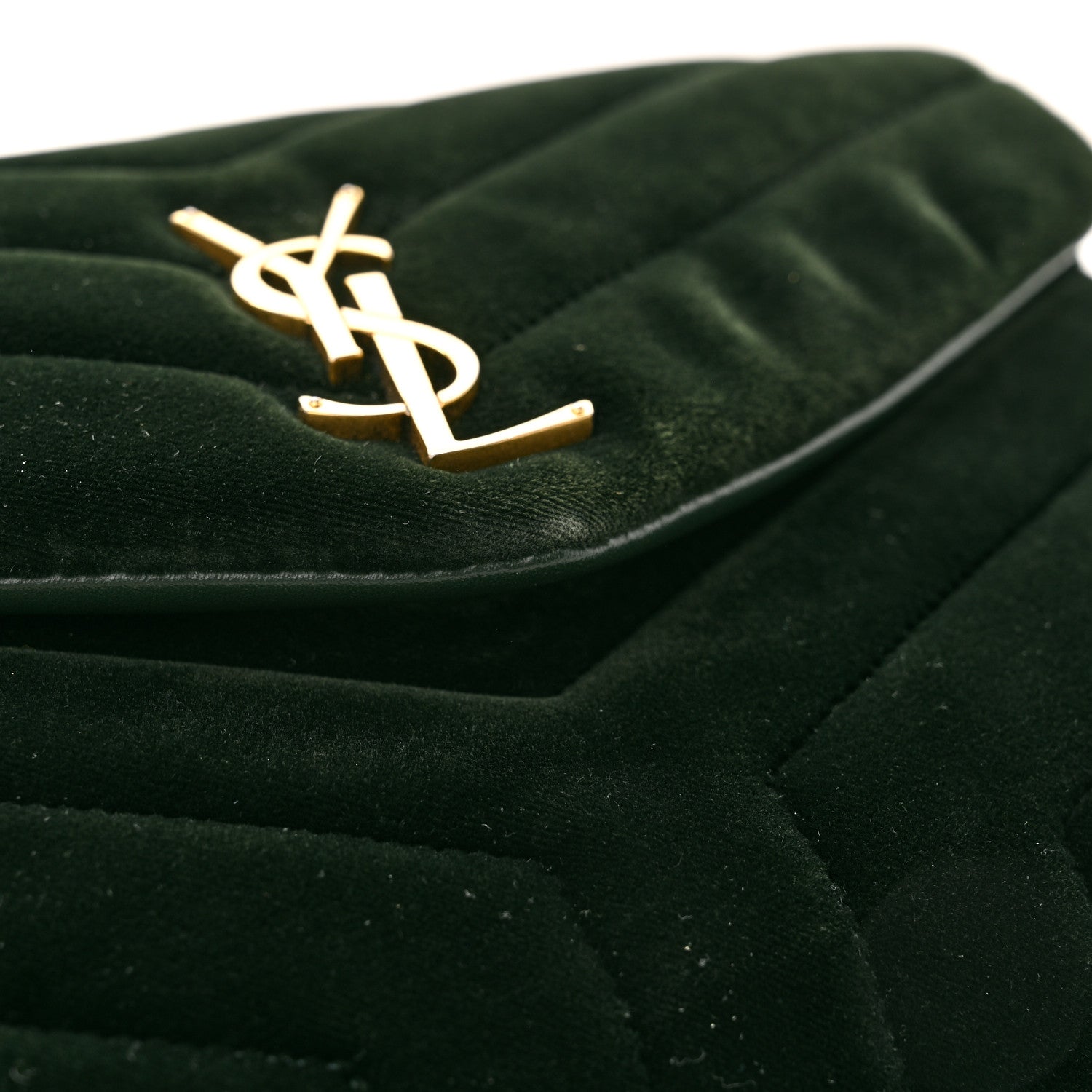 Saint Laurent Velvet Y Quilted Monogram Small Loulou Chain Satchel Dark Green 11 of 11