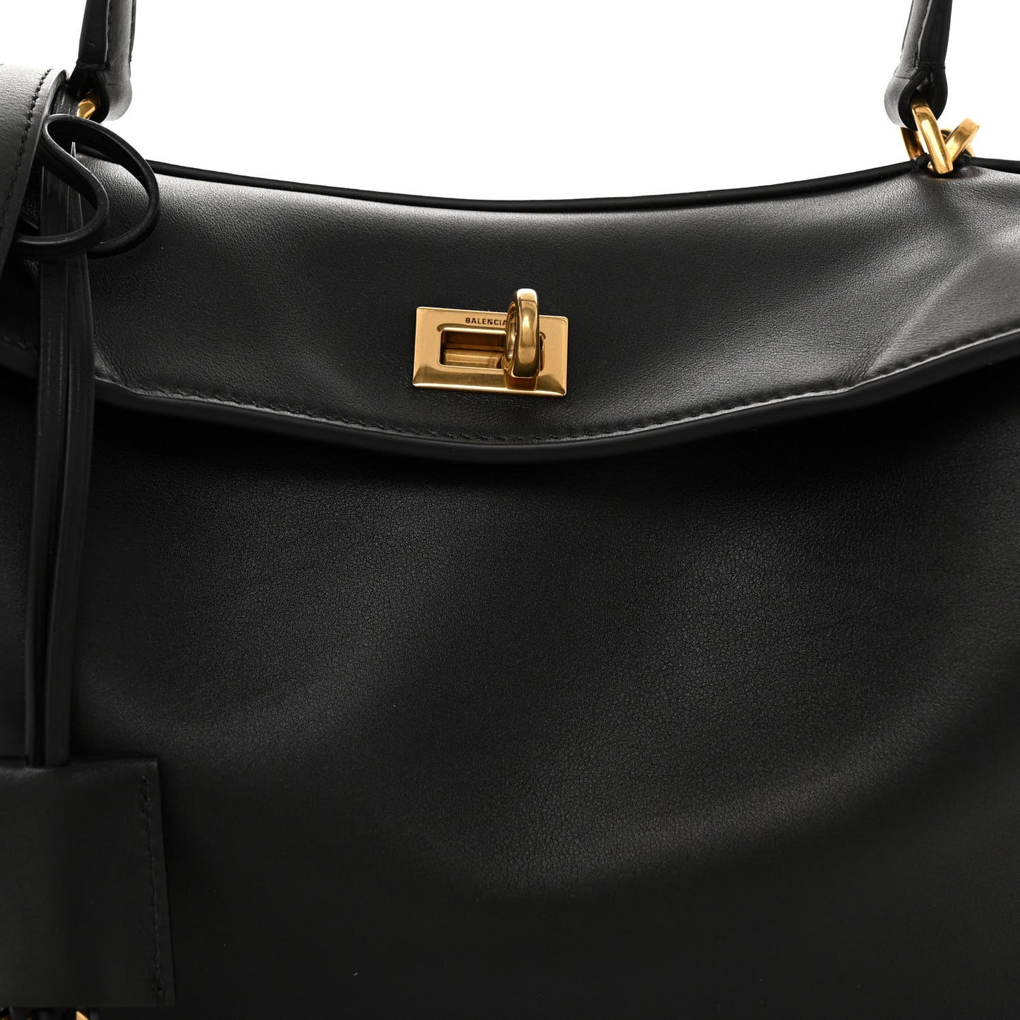Natural Smooth Calfskin Small Rodeo Top Handle Handbag Black
