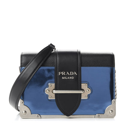 Prada Metallic Vitello Saffiano Cahier Bag Denim Black 1 of 8