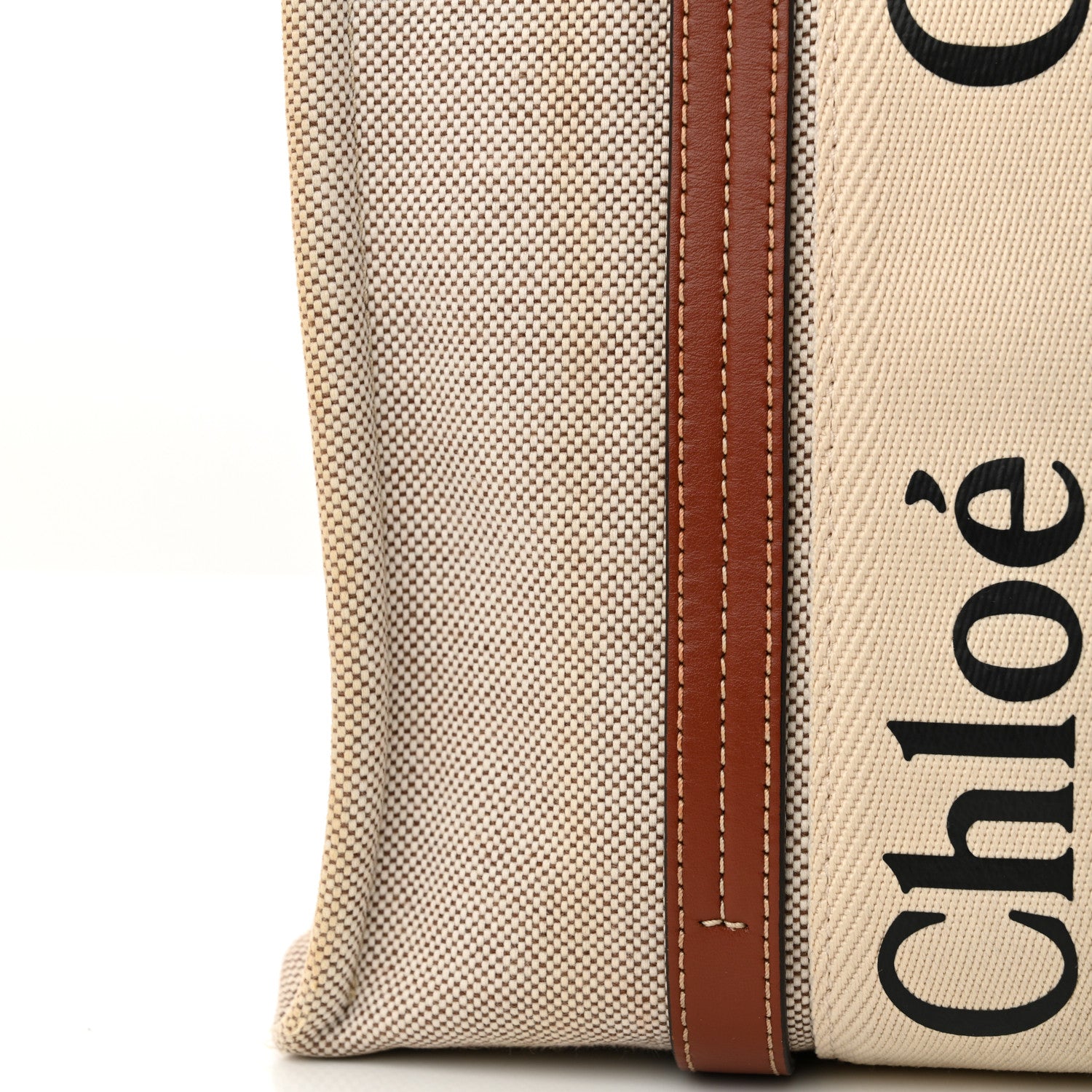 Chloe Linen Calfskin Medium Woody Ribbon Tote White Brown 12 of 18