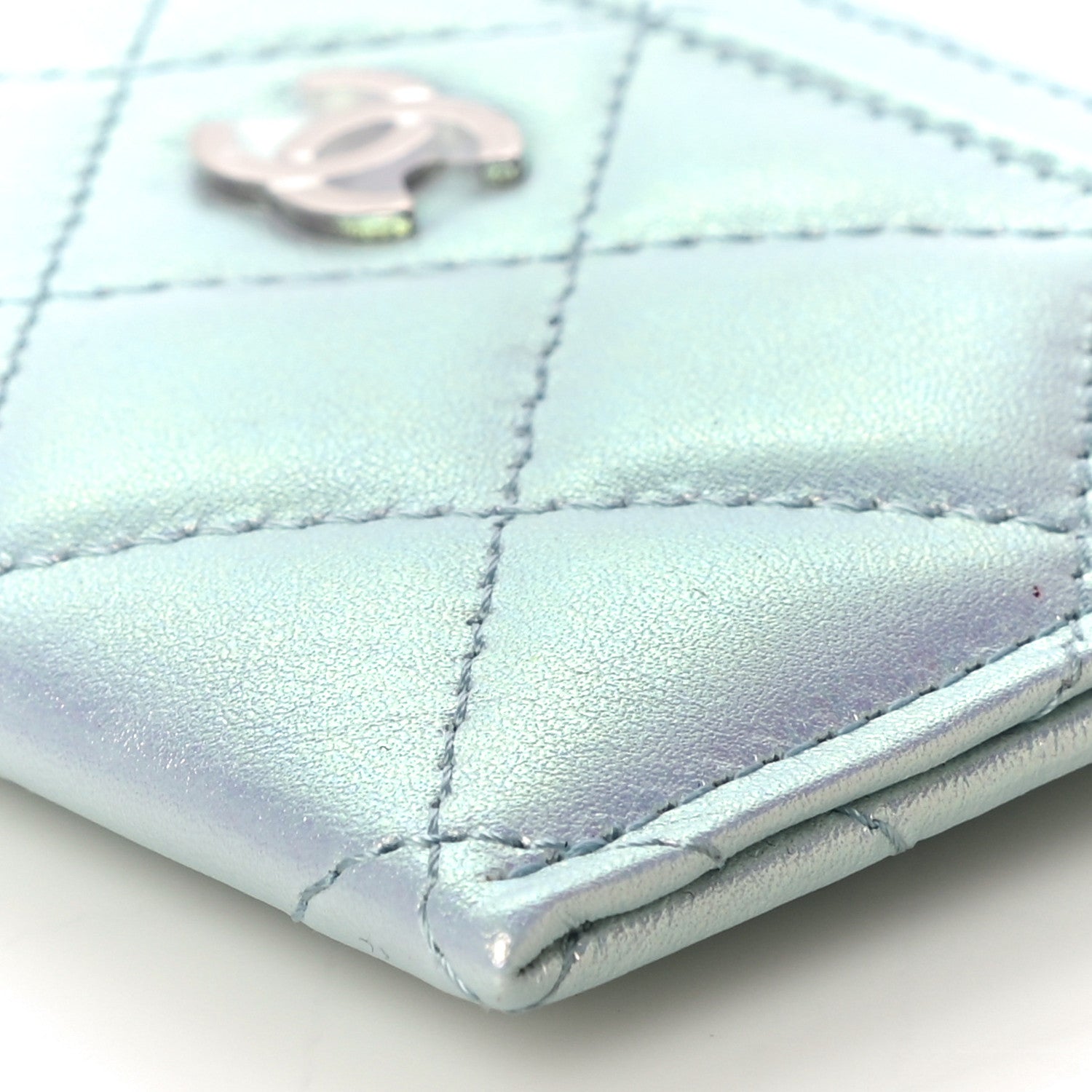 Chanel Iridescent Lambskin Quilted Card Holder Light Blue 10 of 11