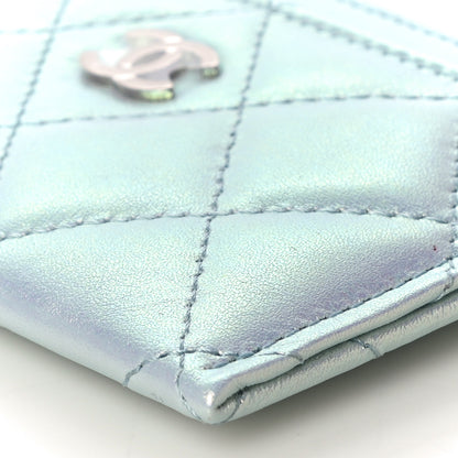 Chanel Iridescent Lambskin Quilted Card Holder Light Blue 10 of 11