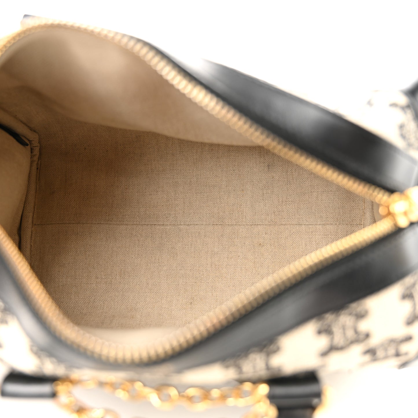 Canvas Calfskin Triomphe Embroidered Boston Bag Black