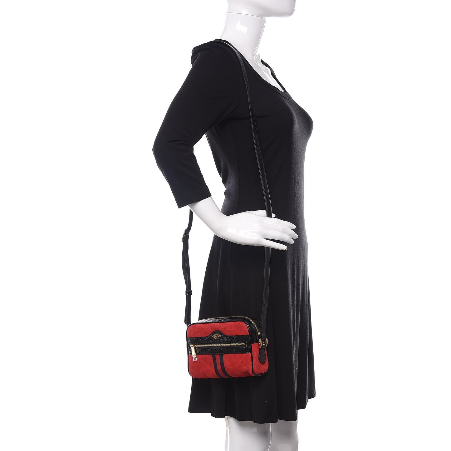 Suede Patent Web Mini Ophidia Shoulder Bag Red
