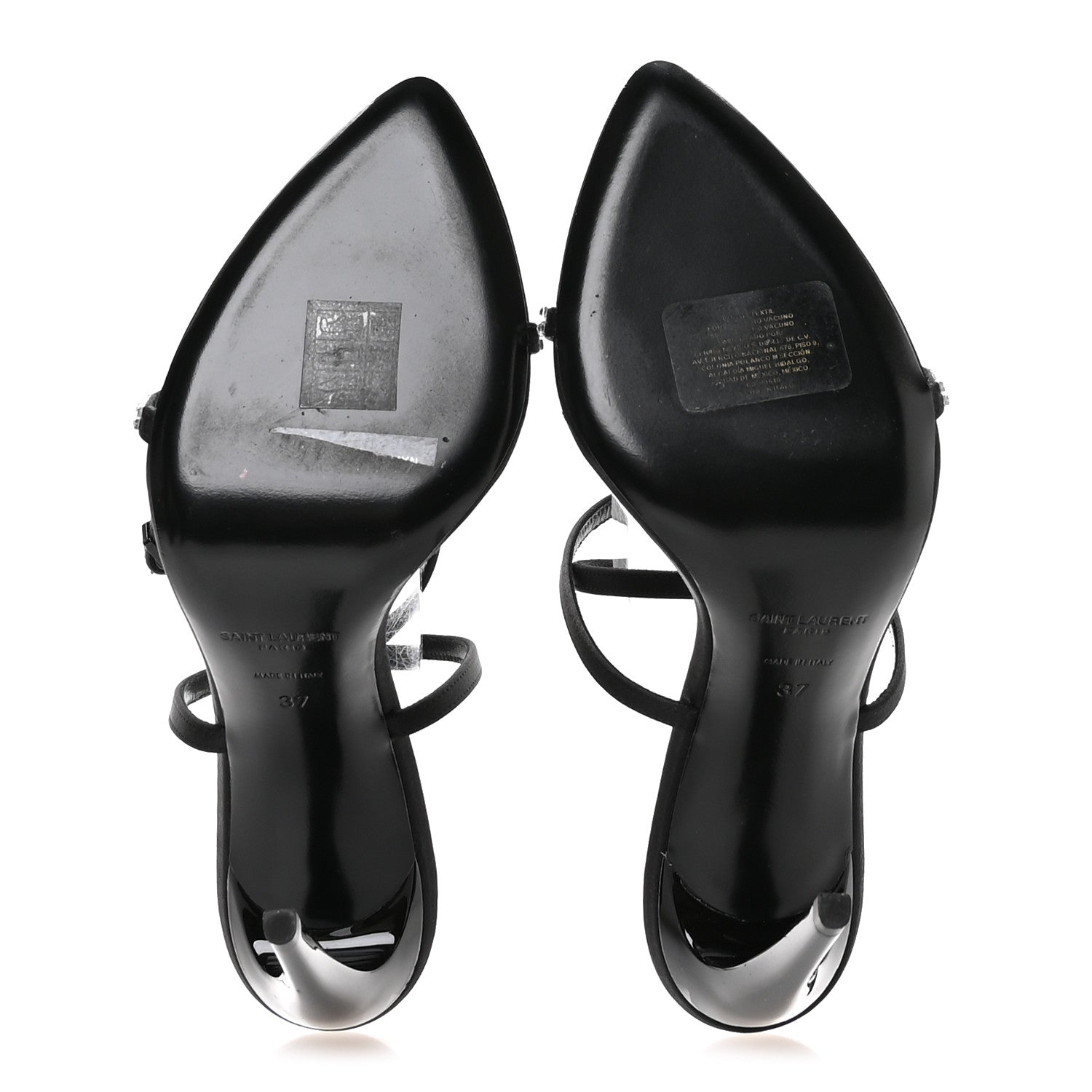Saint Laurent Crepe Satin Strass Satine 110 Ankle Strap Sandals 37 Black 6 of 9