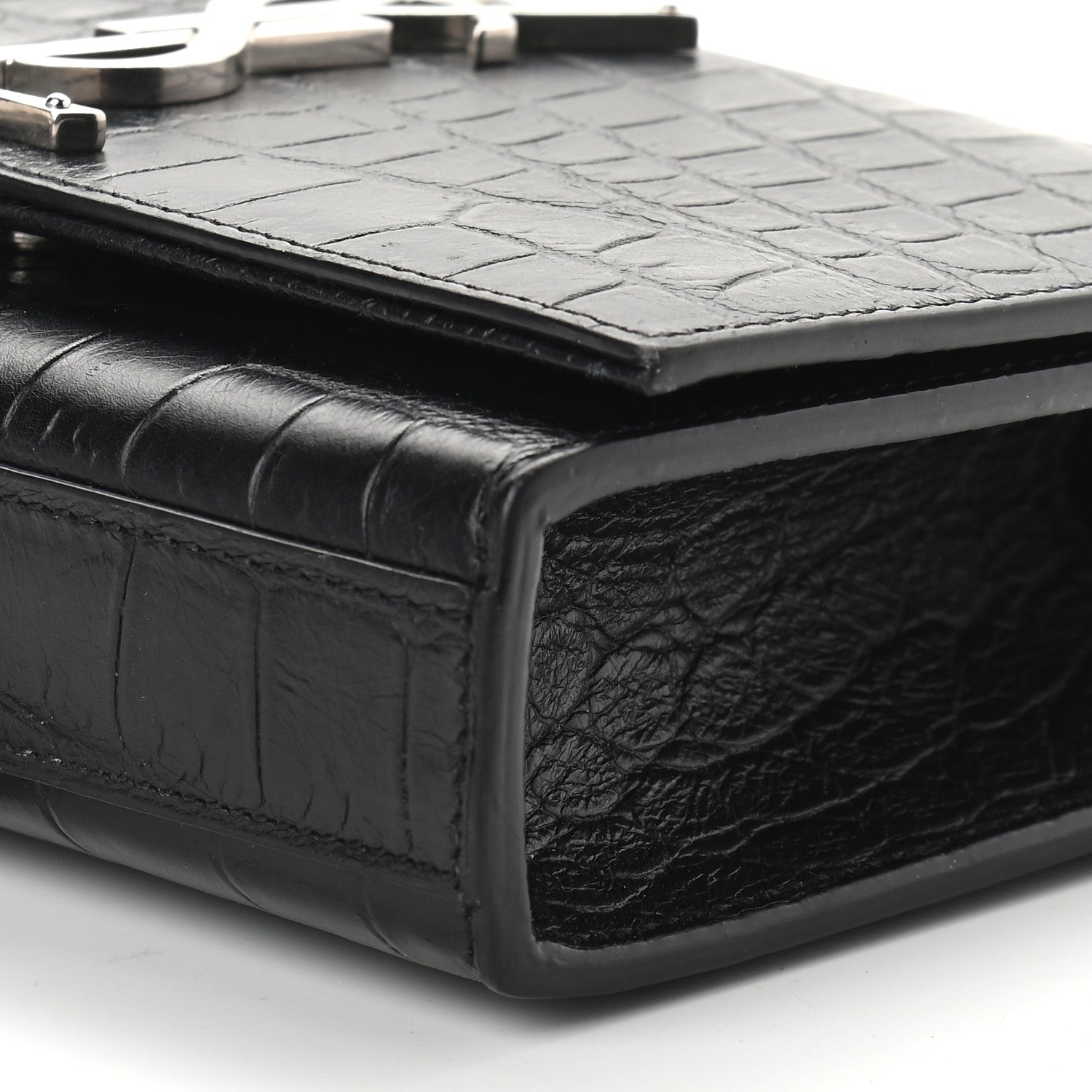 Saint Laurent Calfskin Crocodile Embossed Small Classic Monogram Kate Tassel Satchel Black 8 of 8