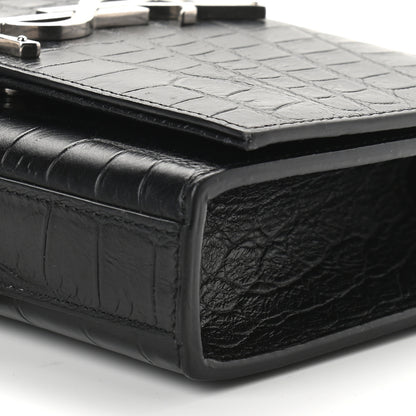 Saint Laurent Calfskin Crocodile Embossed Small Classic Monogram Kate Tassel Satchel Black 8 of 8