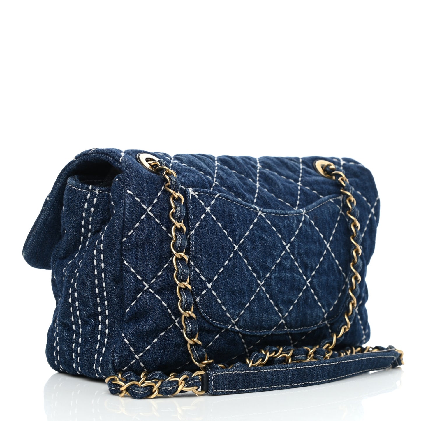 Denim Quilted Single Flap Blue