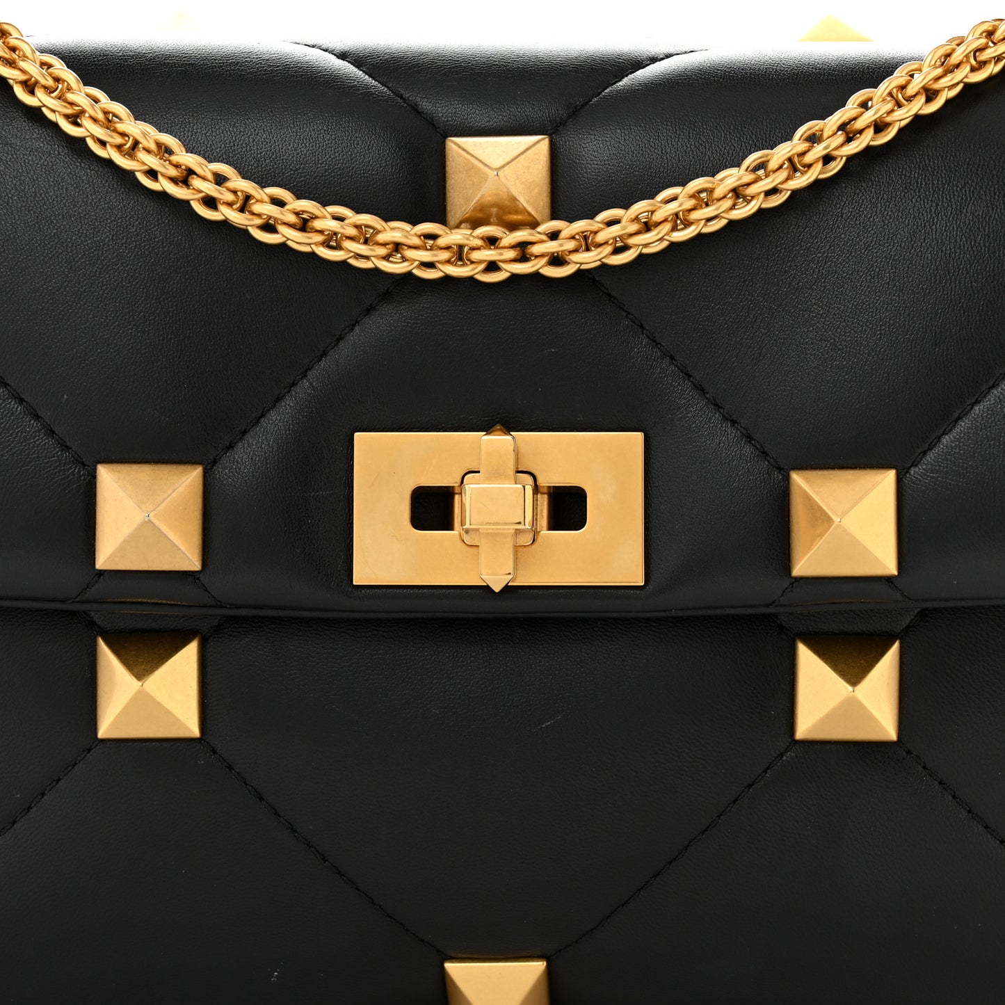 Nappa Large Roman Stud Shoulder Bag Black