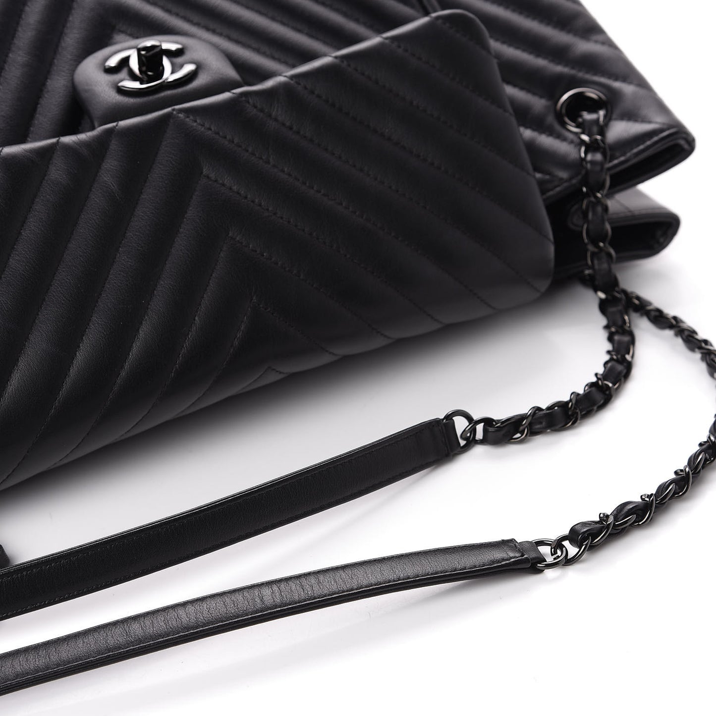 Calfskin Chevron Quilted Flap Tote So Black