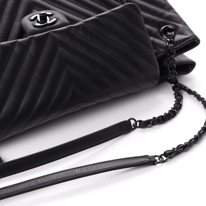 Chanel Calfskin Chevron Quilted Flap Tote So Black 11 of 11