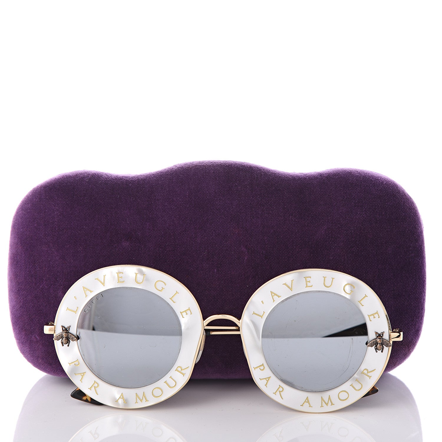 Gucci Metal L'Aveugle Par Amour Round Frame Sunglasses GG0113S White 8 of 8