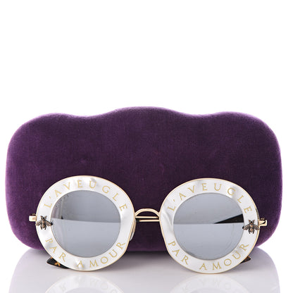Gucci Metal L'Aveugle Par Amour Round Frame Sunglasses GG0113S White 8 of 8