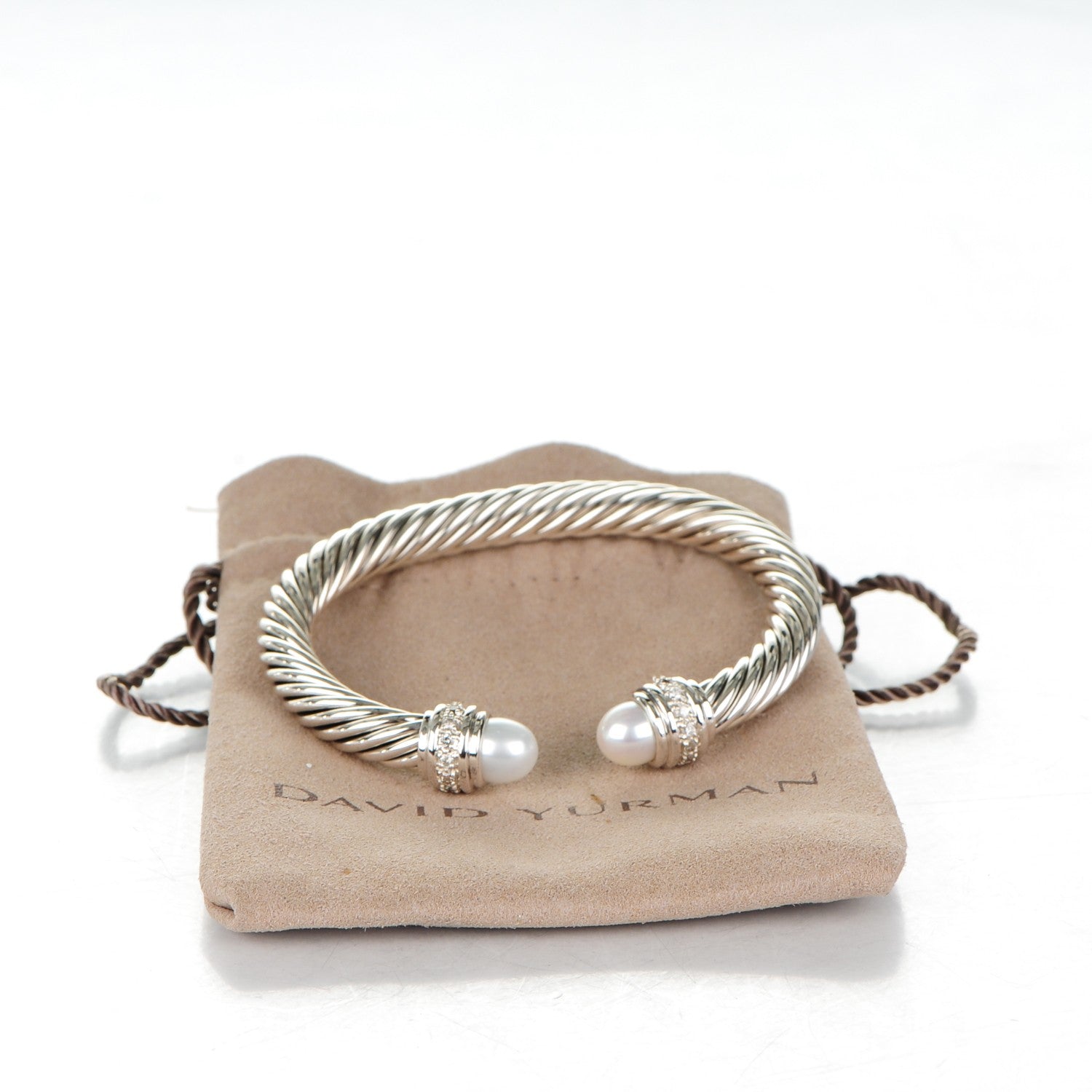 David Yurman Sterling Silver Diamond Pearl 7mm Cable Classics Bracelet 5 of 5
