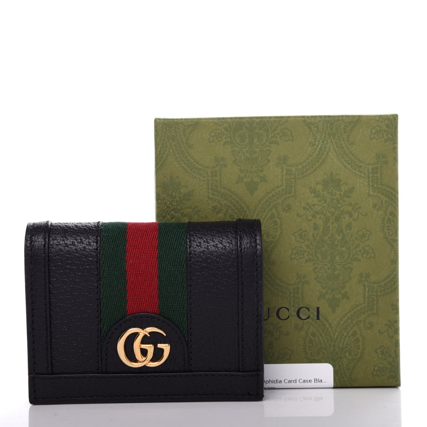 Calfskin Web Ophidia Card Case Black